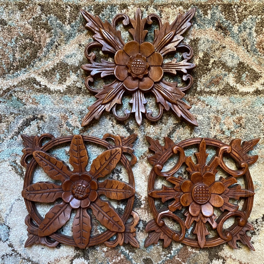 🛑SOLD Novica Wood Floral Panel ‘Balinese Flowers’ Wall Decor